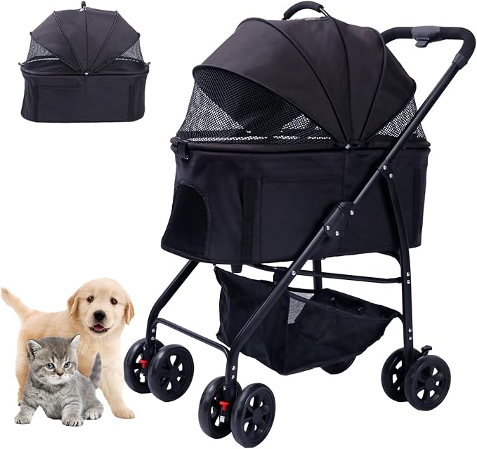 Poussette pliable 3 en 1 Luxe Pawssion™ pour animaux de compagnie – Légère et élégante pour petits chiens et chats