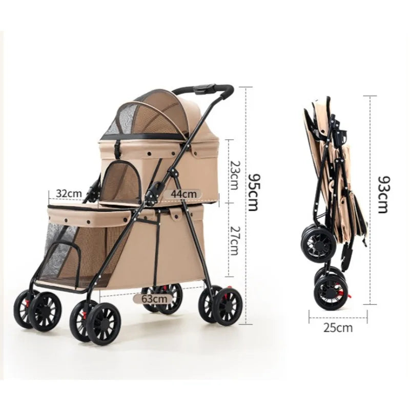 Double Pet Stroller – Two Separate Compartments for Cats & Dogs