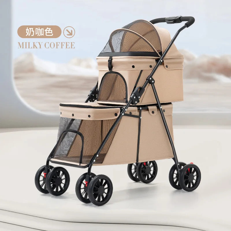 Double Pet Stroller – Two Separate Compartments for Cats & Dogs