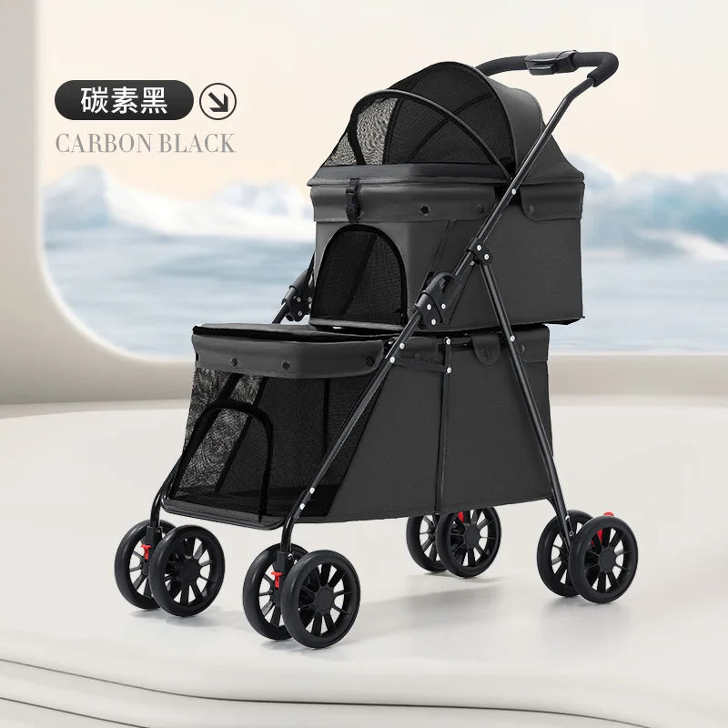 Double Pet Stroller – Two Separate Compartments for Cats & Dogs