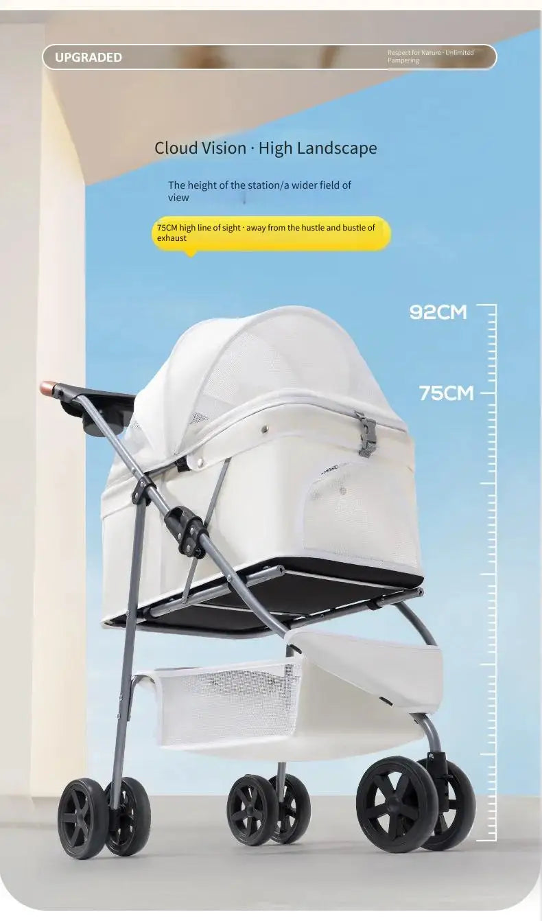Elegant Lightweight White Pet Stroller – Stylish & Airy Design for Dogs & Cats