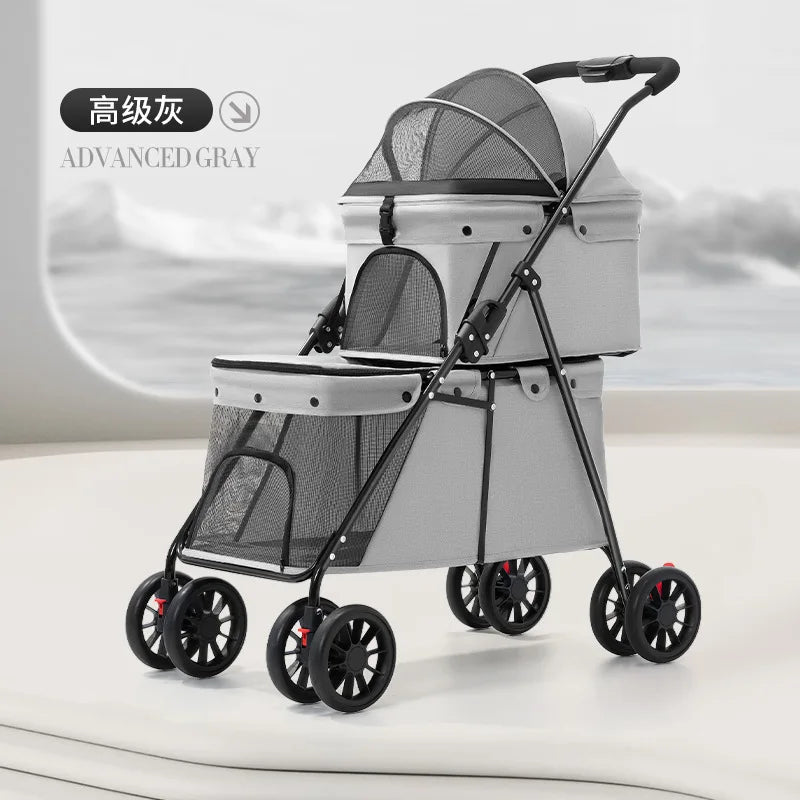 Double Pet Stroller – Two Separate Compartments for Cats & Dogs