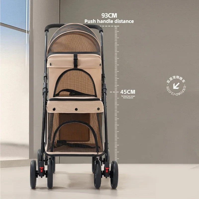 Double Pet Stroller – Two Separate Compartments for Cats & Dogs
