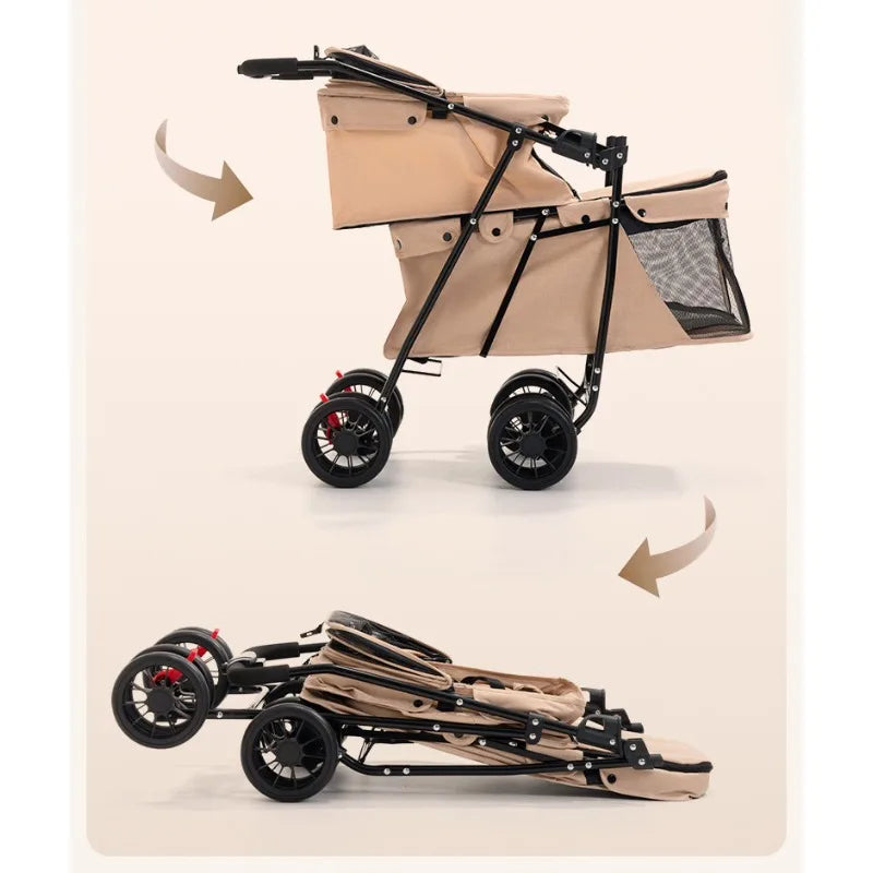 Double Pet Stroller – Two Separate Compartments for Cats & Dogs