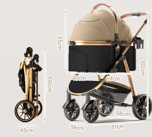 Luxury Aluminum Pet Stroller – Elegant Comfort for Medium Dogs