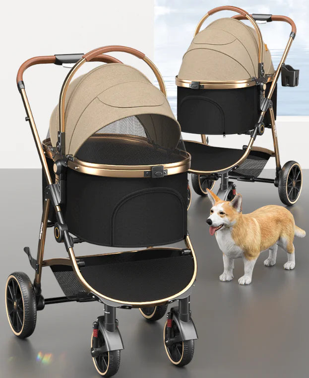 Luxury Aluminum Pet Stroller – Elegant Comfort for Medium Dogs