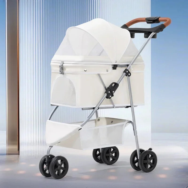 Elegant Lightweight White Pet Stroller – Stylish & Airy Design for Dogs & Cats