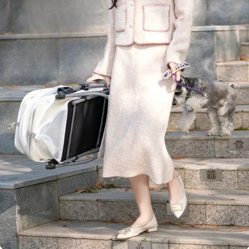 Elegant Lightweight White Pet Stroller – Stylish & Airy Design for Dogs & Cats