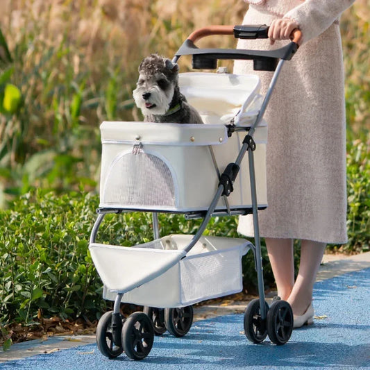 Elegant Lightweight White Pet Stroller – Stylish & Airy Design for Dogs & Cats