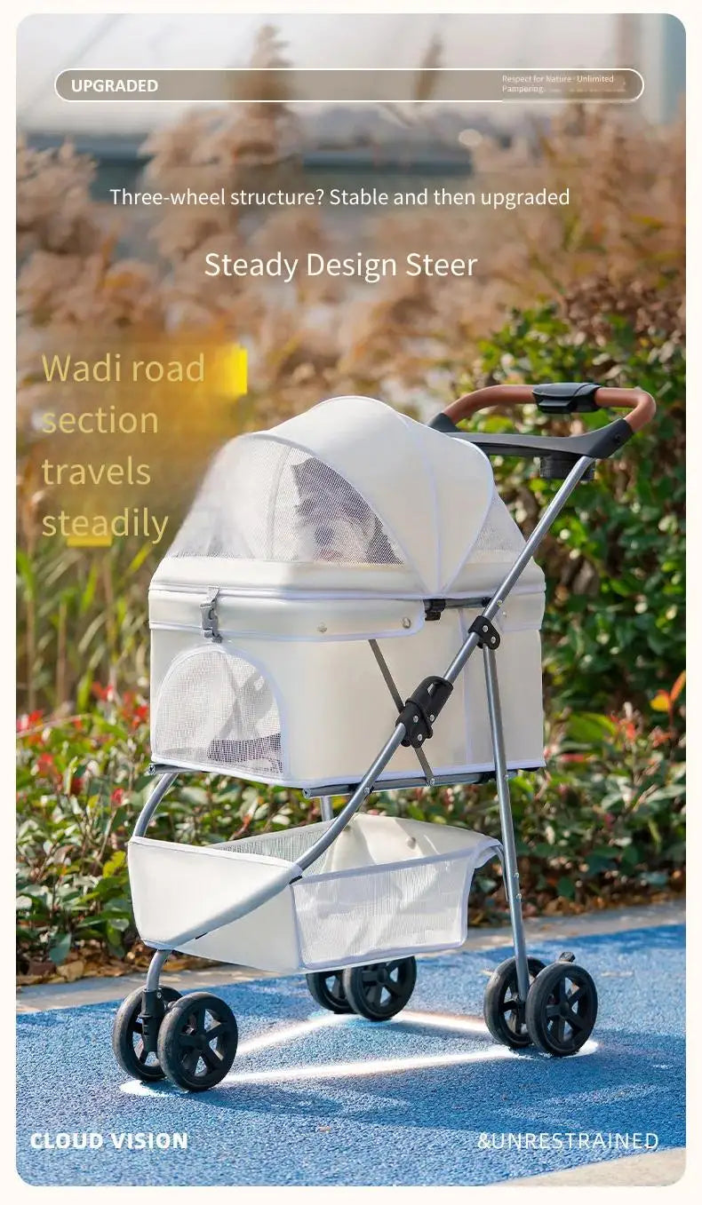 Elegant Lightweight White Pet Stroller – Stylish & Airy Design for Dogs & Cats