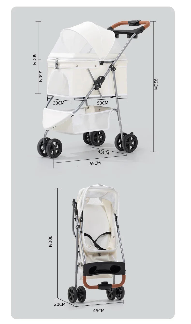 Elegant Lightweight White Pet Stroller – Stylish & Airy Design for Dogs & Cats