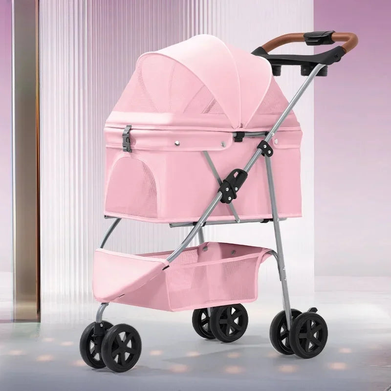 Elegant Lightweight White Pet Stroller – Stylish & Airy Design for Dogs & Cats