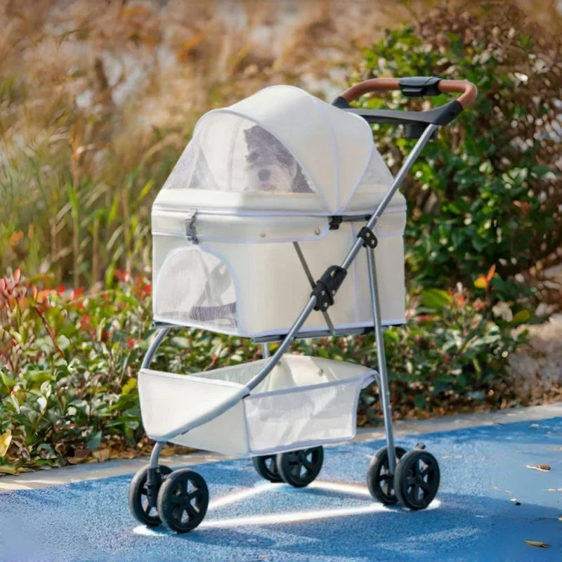 Elegant Lightweight White Pet Stroller – Stylish & Airy Design for Dogs & Cats