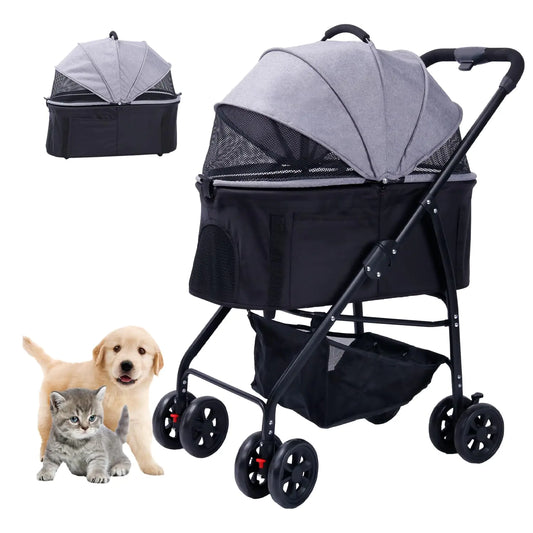Luxe Pawssion™ 3-in-1 Folding Pet Stroller – Lightweight & Elegant for Small Dogs and Cats